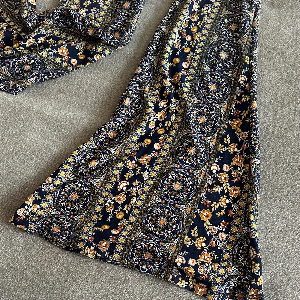 EARTHBOUND Black and Cream Boho Flare Pants - Picture 3 of 9